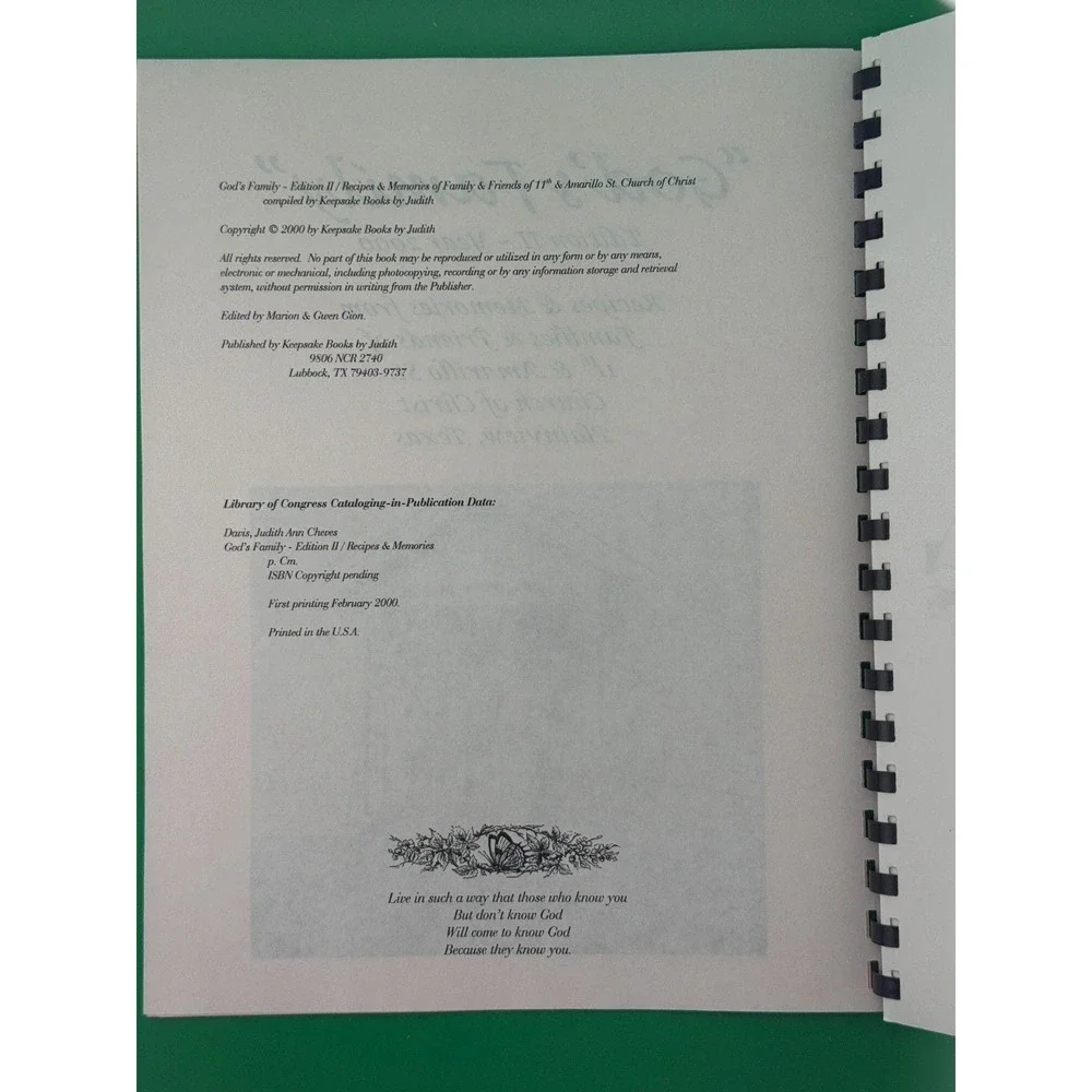 God's Family Edition II 2000 Plainview TX Church of Christ Cookbook Recipes